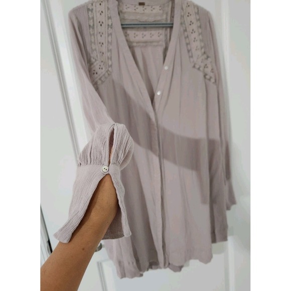 FREE PEOPLE Courtney Victorian Shirt Dress Eyelet Lace High Low Boho Size S - Picture 6 of 14